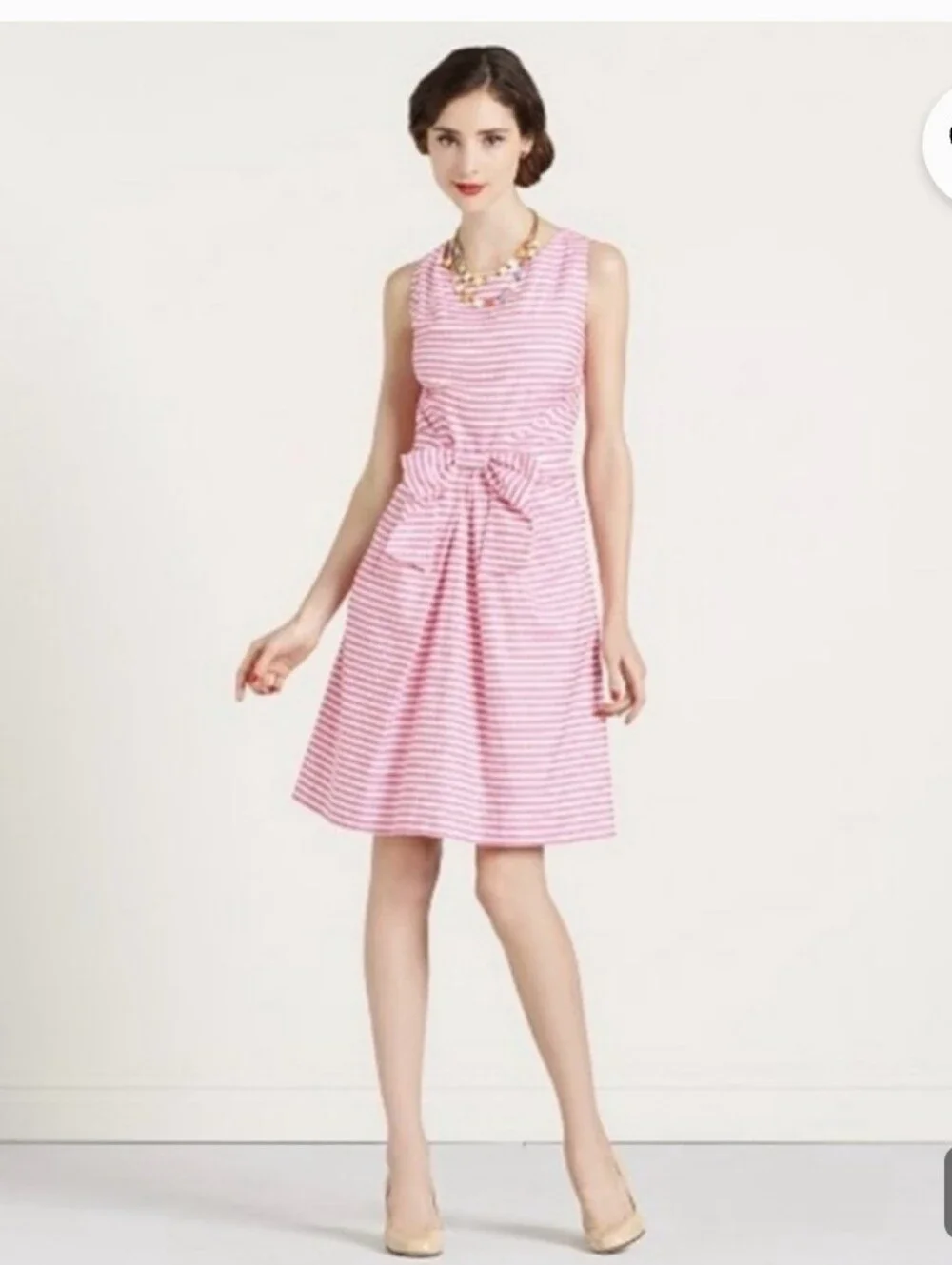 Kate Spade Jillian Candy Pink and White Striped Bow-Front Dress